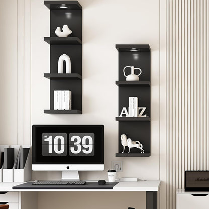 LitaEther Versatile 7 Tier Wall Shelf Unit,White Lack Wall Shelf,Display Floating Shelf with LED Remote Control Light
