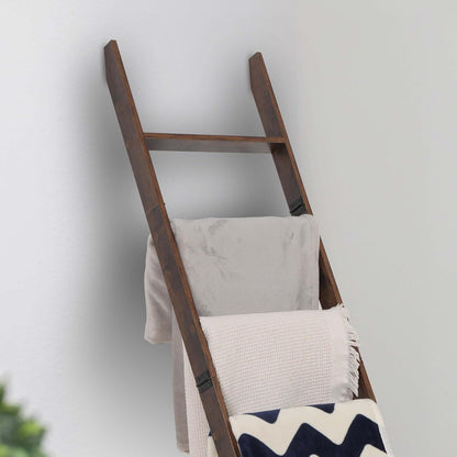 Blanket Ladder for Living Room and Bedroom, 5ft 8 inch, 6-Tier Wall Leaning Laminate Snag Free Construction (White) Rustic Decorative Farmhouse Blanket Storage, Quilt Rack, Ladder Shelf, Easy Assembly