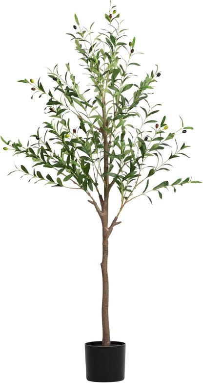 Olive Tree Artificial Indoor, 7 FT Faux Olive Trees with Planter, Fake Tall Plants with Natural Trunk and Lifelike Fruits for Home Office Decor(1, 7FT)