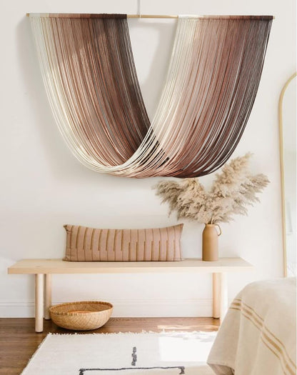 Flber Macrame Wall Hanging Boho Wall Decor Tapestry Dip Dyed Ombre Moss Green Handmade Wall Art Woven Cotton Rope Backdrop with for Bedroom Living Room, 57" W x 39" L
