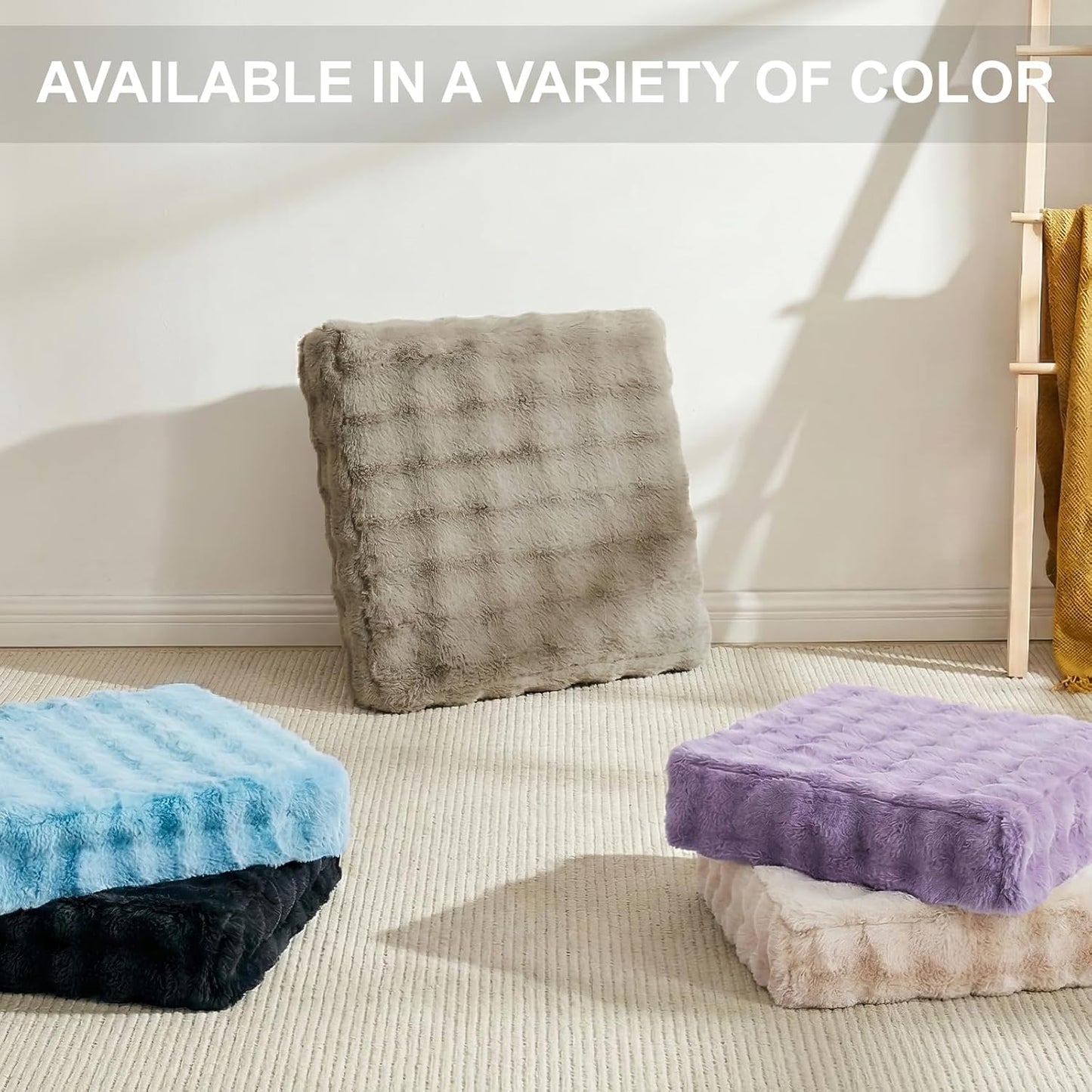 JKMAX 2 Pcs High Density Foam Floor Pillow - Upgraded Large Pillows Seating for Adults - Outdoor Floor Cushion with Soft Tufted Cover - Yoga Pillows for Sitting On Floor - 22 Inch Light Gray