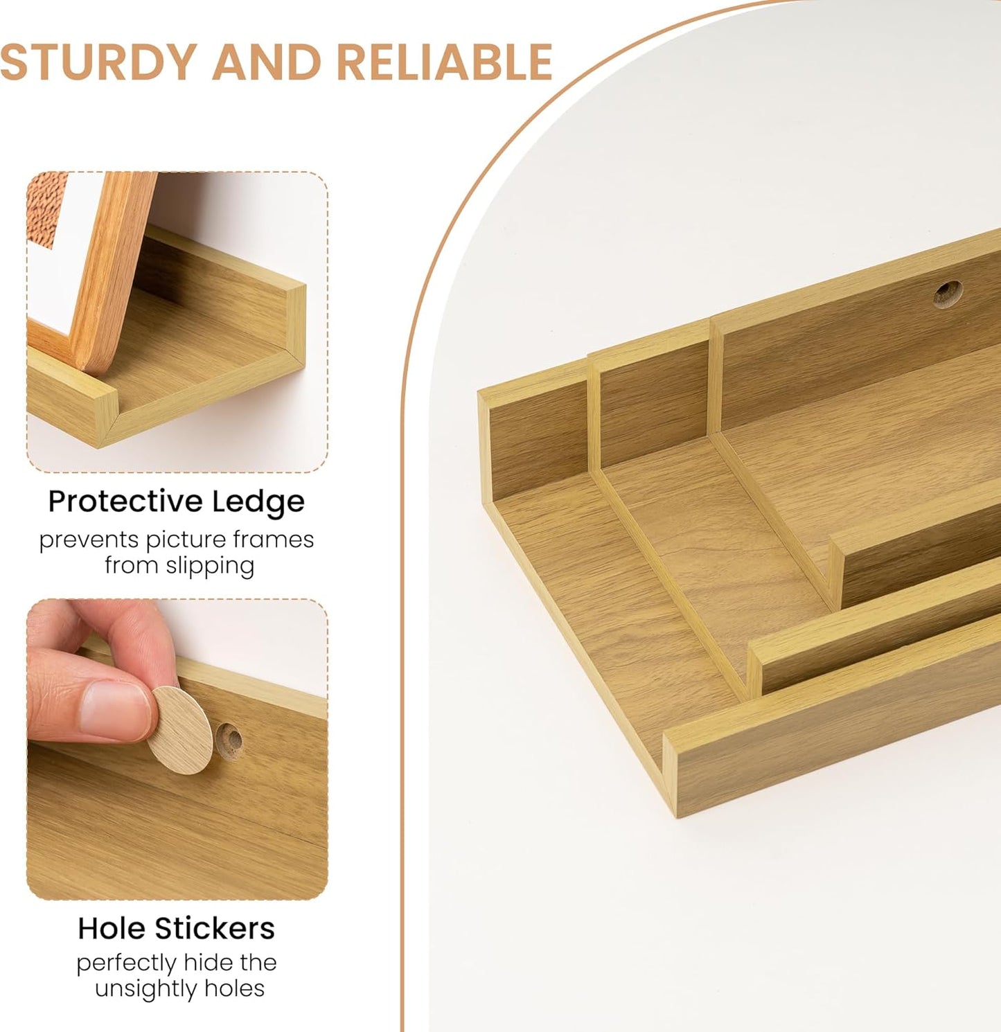 Acovy Picture Ledge Shelf Set of 6, 48 inch Long Large Floating Shelves for Wall with Lip, Wall Mounted Shelves for Living Room, Bedroom, Bathroom, Kitchen, Nursery,Oak