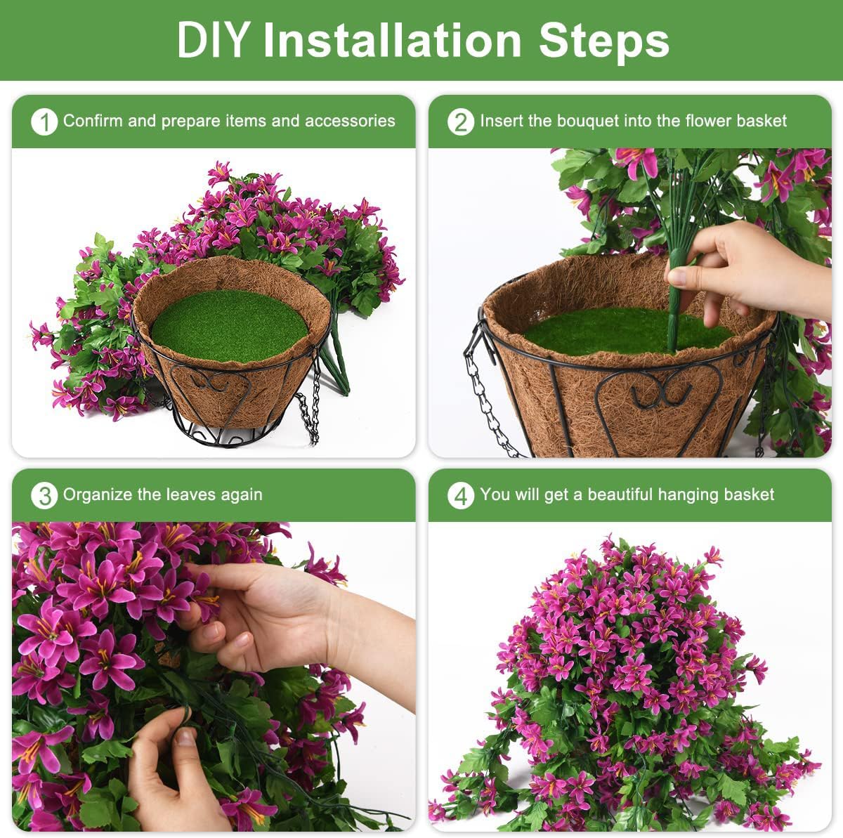 INQCMY Artificial Fake Hanging Plants Flowers Basket for Spring Summer Outdoor Outside Porch Decoration,UV Resistant Faux Silk Violet in Planter for Home Patio Balcony Garden Yard Decor(Red)