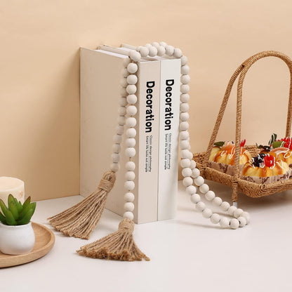 IMIKEYA Wooden Beads Garland: Farmhouse Wood Bead Garland with Tassels Boho Wall Hanging for Home Decor Tiered Tray Rustic Wood Prayer for Coffee Table Decor