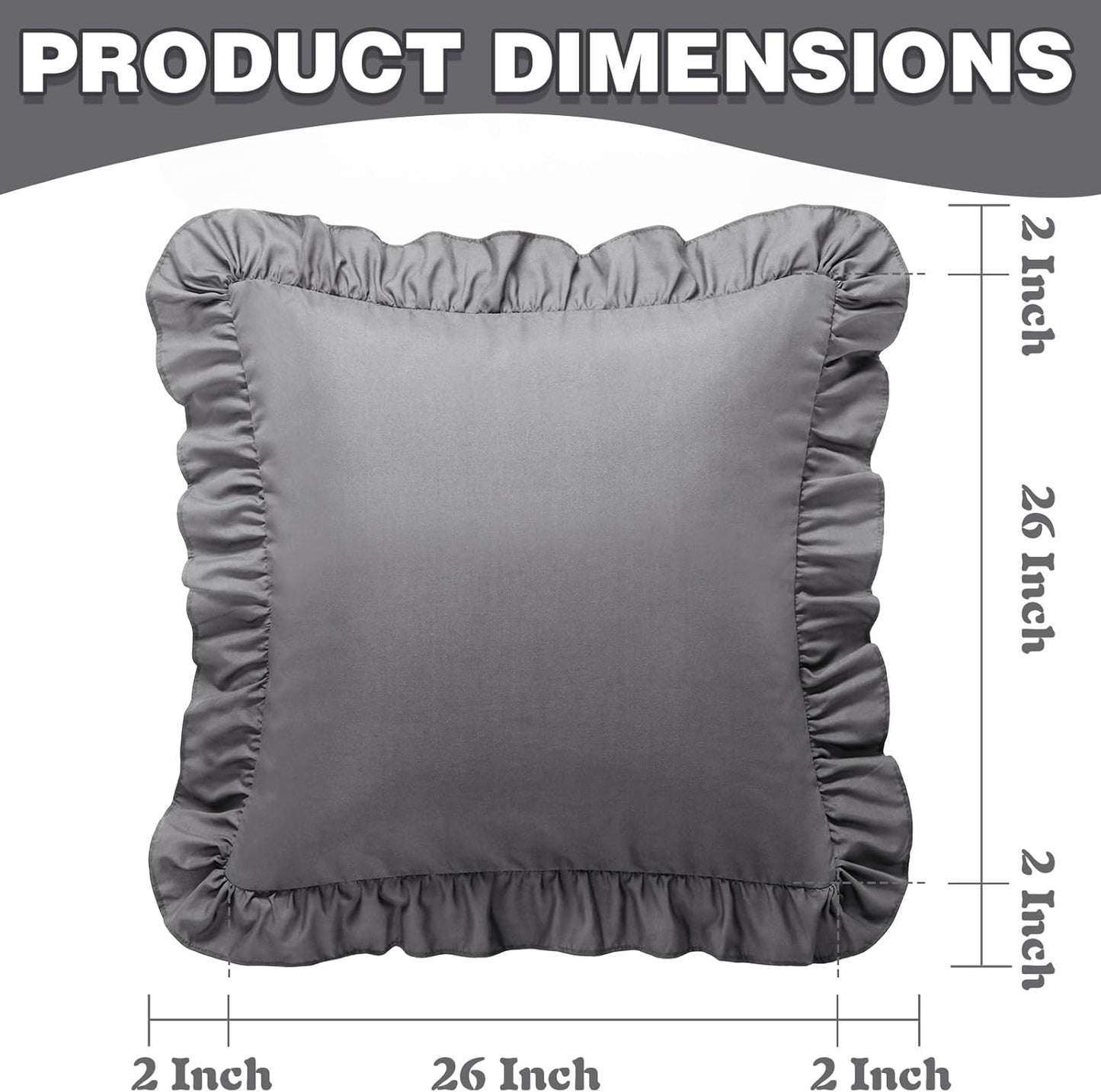 KKJIAF Ruffle Pillow Cases 26x26 Inches, White Square Ruffled Pillow Covers Set of 2, Microfiber Wrinkle Resistant Pillow Shams with Envelope Closure for Sofa Bed Living Room