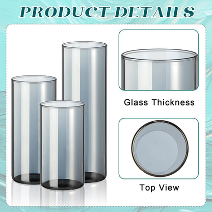Shihanee 36 Pcs Pillar Candles and Glass Cylinder Vases Tall Cylinder Holders for Pillar Candles Wedding Centerpieces, Total 18 Sets(2.6'' X 4.7'', 5.9'', 7.9'',Clear,Ivory)