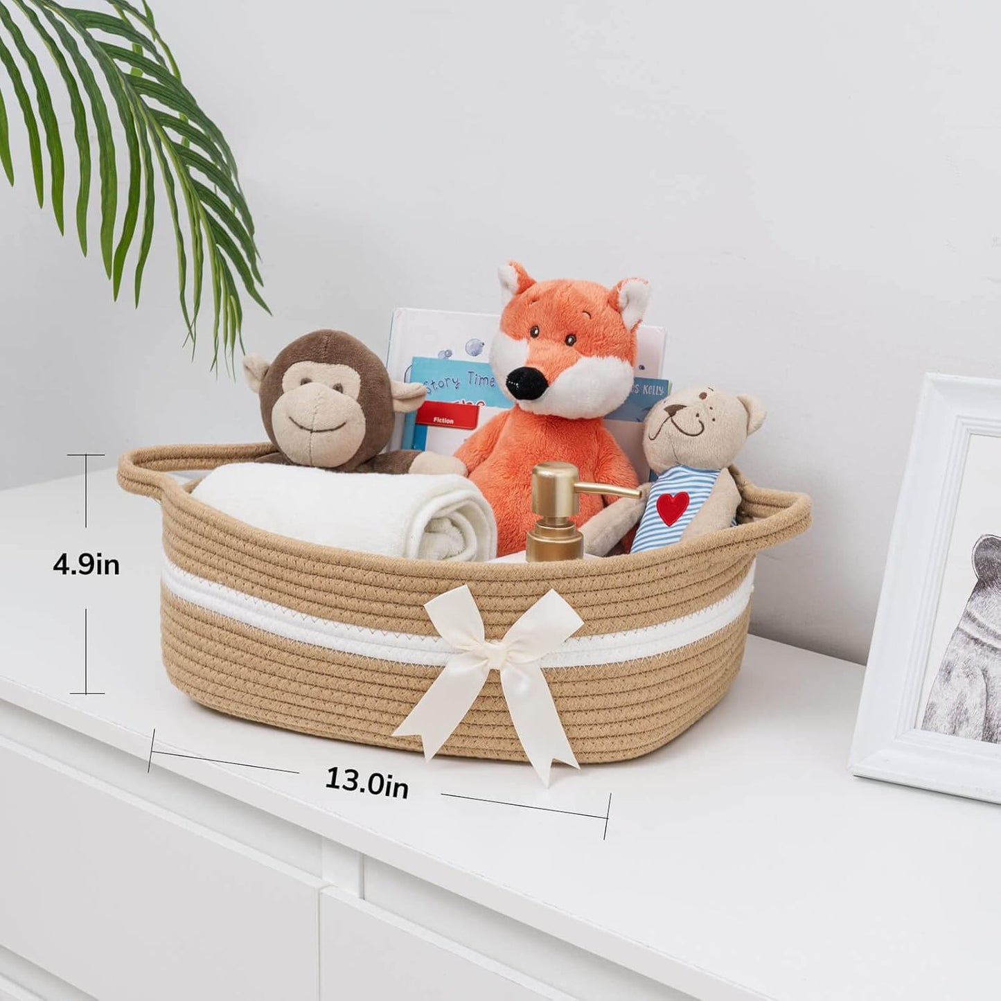 CHICVITA Decorative Gift Basket, Easter Basket for Kids, Woven Rope Storage Baskets with Handles, Nursery Baby Shower Toy Organizer, Grey, 13 x 9.8 x 5 inches
