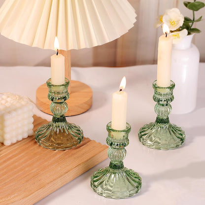 DARJEN Candlestick Holders Set,12Pcs 4" H Taper Candle Holders Bulk, Clear Glass Candle Holders for Wedding, Spring Party, Romantic Dinner, Festival & Windowsill Decor