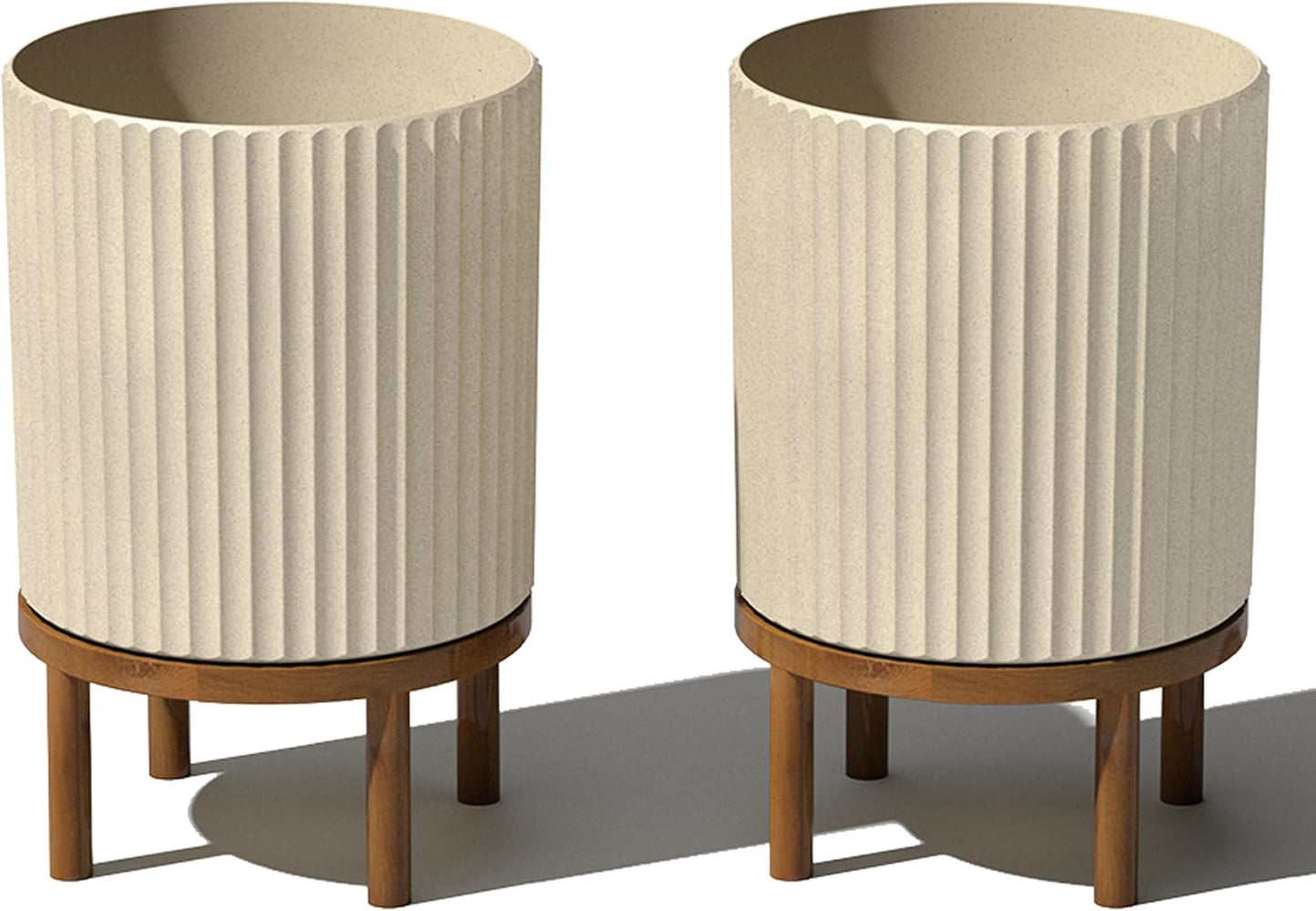 Veradek Demi Series Round Planter w/ Stand for Porch/Patio | Durable Plastic-Concrete & Wooden Stand | Modern Décor for Tall Plants, Flowers