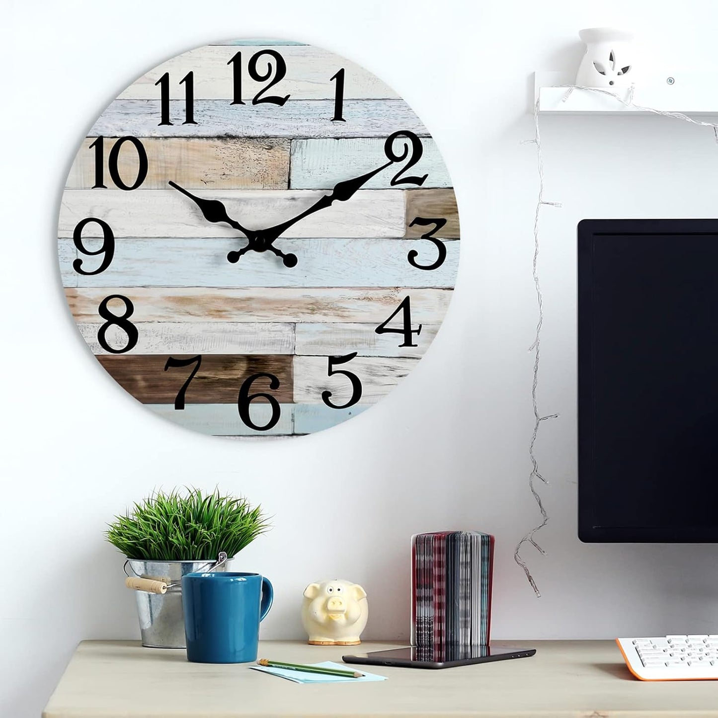 KECYET Wall Clock Battery Operated 8 Inch Silent Non Ticking Coastal Design Country Rustic Retro Decorative for Bathroom Kitchen Living Room Bedroom
