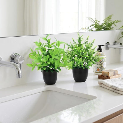 CEWOR Fake Plants 2 Pack Mini Potted Plants Bathroom Accessories Small Artificial Greenery Decorations for Bathroom Office Home Room Kitchen Table Indoor
