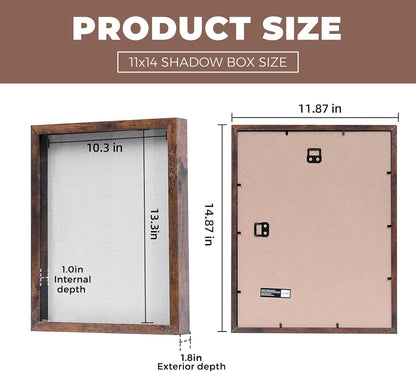 Muzilife 8x8 Shadow Box Picture Frame with Linen Board - Deep Wood & Glass Display Case Ready to Hang Memory Box Baby Sports Memorabilia, Pins, Awards, Medals, Wedding, Tickets and Photos (Black)