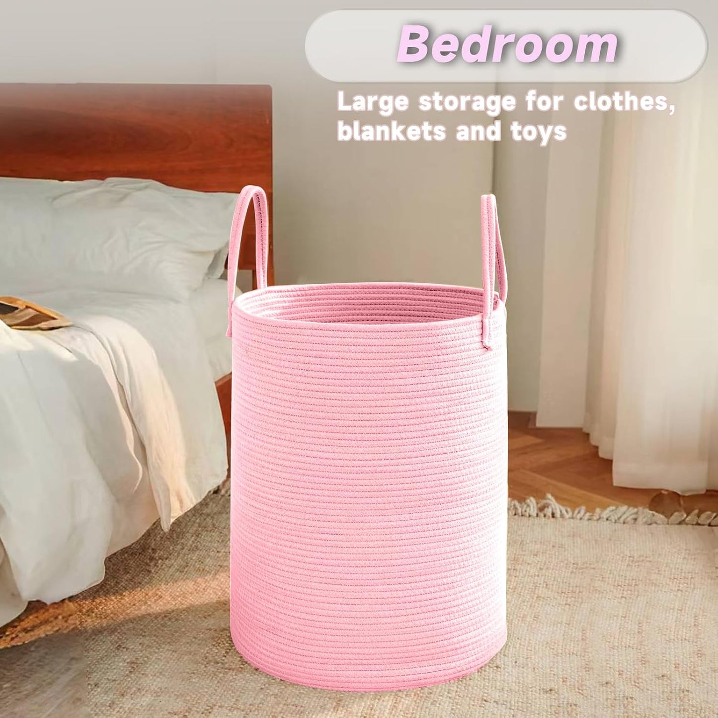 JMvicyroam Large Woven Laundry Basket Hamper,60L Cotton Rope Storage Bin for Blankets,Toys and Clothes,Decorative Tall Nursery Hamper for Living Room,Baby Nursery,Bathroom and Bedroom,Brown