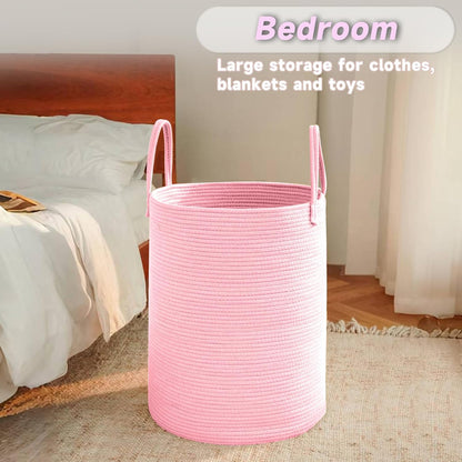 JMvicyroam Large Woven Laundry Basket Hamper,60L Cotton Rope Storage Bin for Blankets,Toys and Clothes,Decorative Tall Nursery Hamper for Living Room,Baby Nursery,Bathroom and Bedroom,Brown