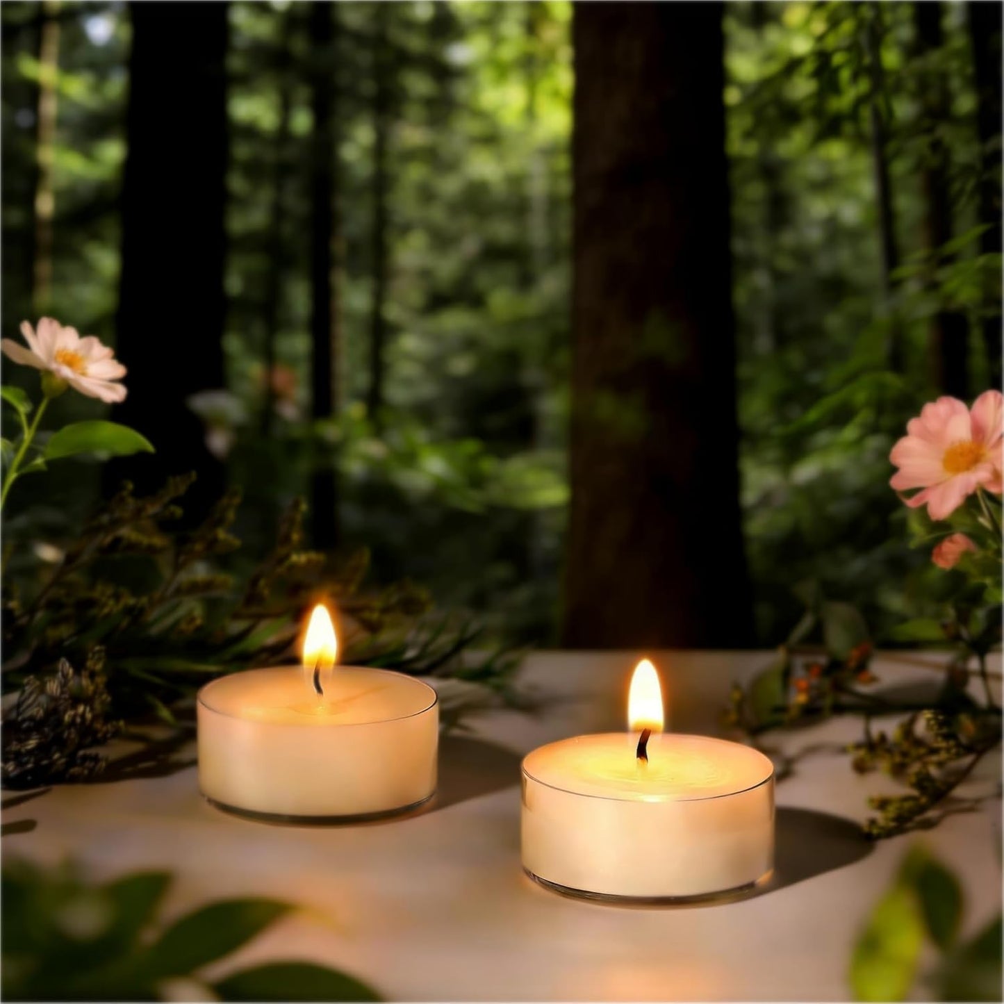 Soy Wax Tealight Candles 100 Packs, 4 Hour Long Burning, Unscented White Smokeless Candles, Non-Toxic Paraffin-Free Clear Acrylic Cup Tea Lights for Weddings, Home, Emergencies & Dinner