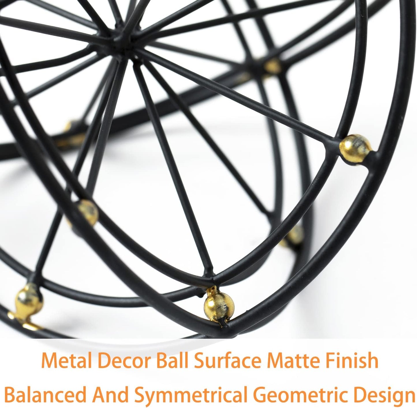 5.5" Gold Metal Geometric Sculpture, Modern Square Decorative Sphere, Small Tabletop Decoration Ball for Home Office Table Shelf Living Room Bedroom Desk Decor