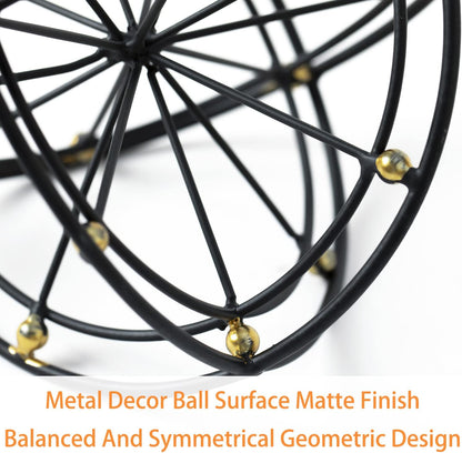 5.5" Gold Metal Geometric Sculpture, Modern Square Decorative Sphere, Small Tabletop Decoration Ball for Home Office Table Shelf Living Room Bedroom Desk Decor