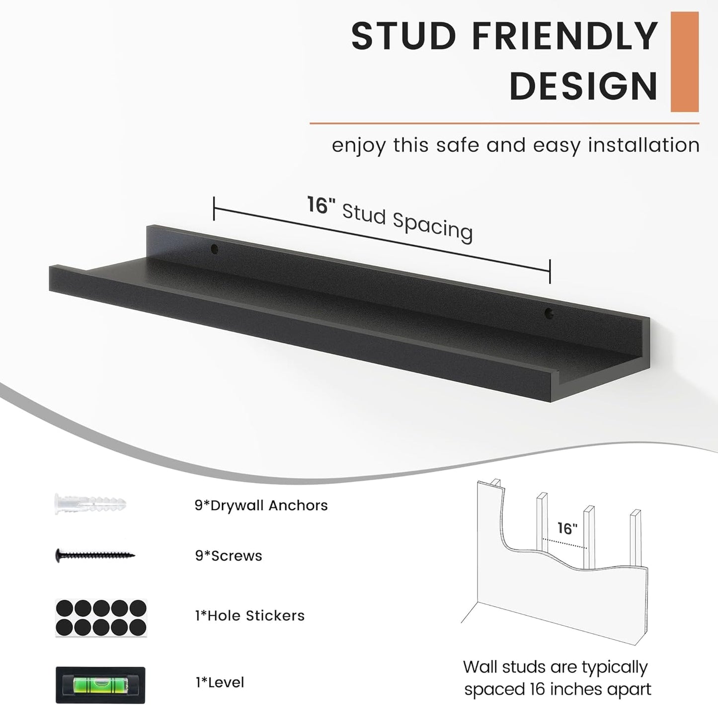 FLYJOE Floating Picture Ledge Shelves for Wall Set of 4, 48 Inch Wall Shelves with Lip Long Large Nursery Book Shelf for Toys Storage Kids Bookshelf Wall Mounted Living Room Bedroom Decor Frames