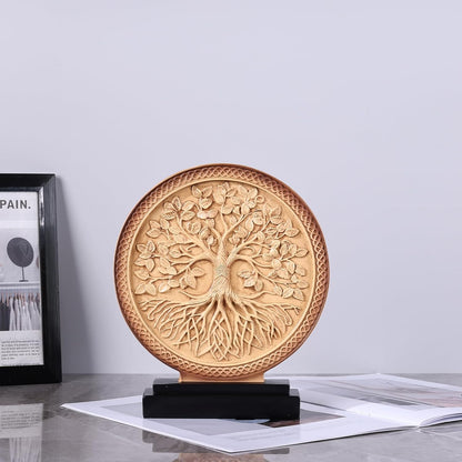 DOVDOV Abstract Circular Tree of Life Decorative Sculpture, Black and Gold Home Decor, Modern Art Home Accent Suitable for Office Shelves, Coffee Tables, and Above Cabinet Decorative Statue.