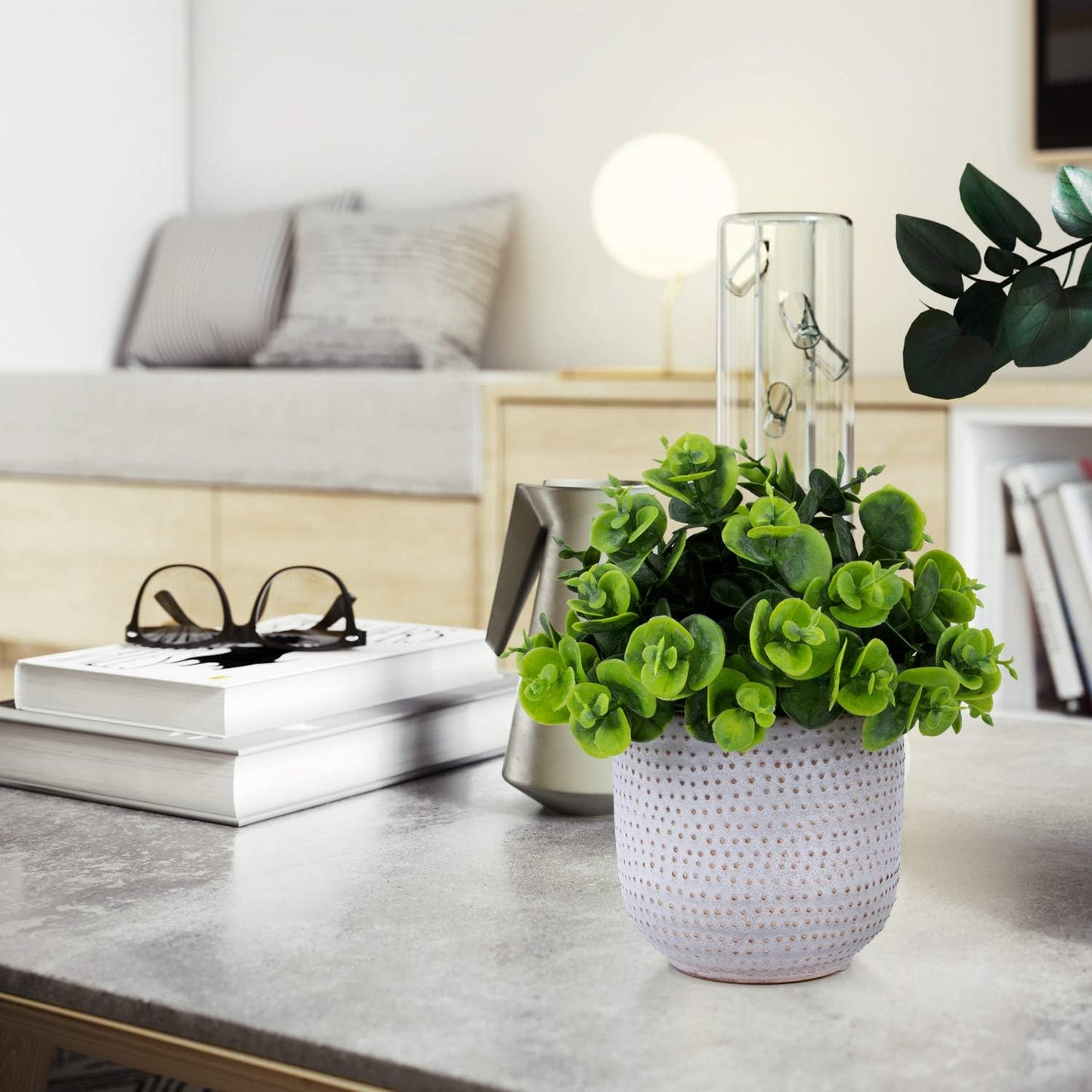 Artificial Plants Succulent Flowers in Ceramic Planter 2 Pack Small Fake Plants Potted for Home Office Desk Decor Farmhouse Living Room Bedroom Shelves Decoration
