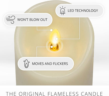 Luminara Scalloped Edge Flameless LED Candle - Ivory 3.5" x 8.75" - Real Wax Pillar Battery Operated Moving Flame w/Timer Unscented 1000Hr Runtime
