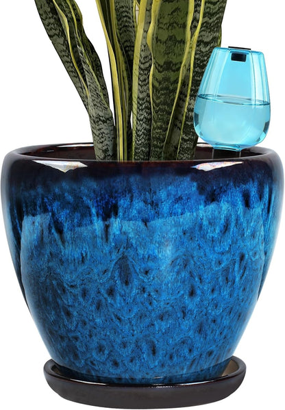 Ceramic Plant Pots with Saucer, 6 inch Glaze Planters for Indoor Plants with Drainage Holes, Decorative Small Flower Pots Outdoor, Modern Succulent Pots for Home Room Decor