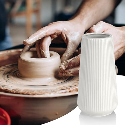 White Ceramic Vase, GUKJOB Small Cute Flower Vase for Pampas Grass, Home, Living Room, Dining Table, Farmhouse, Office Decor, Bedroom, Table, and Kitchen Shelf (White)