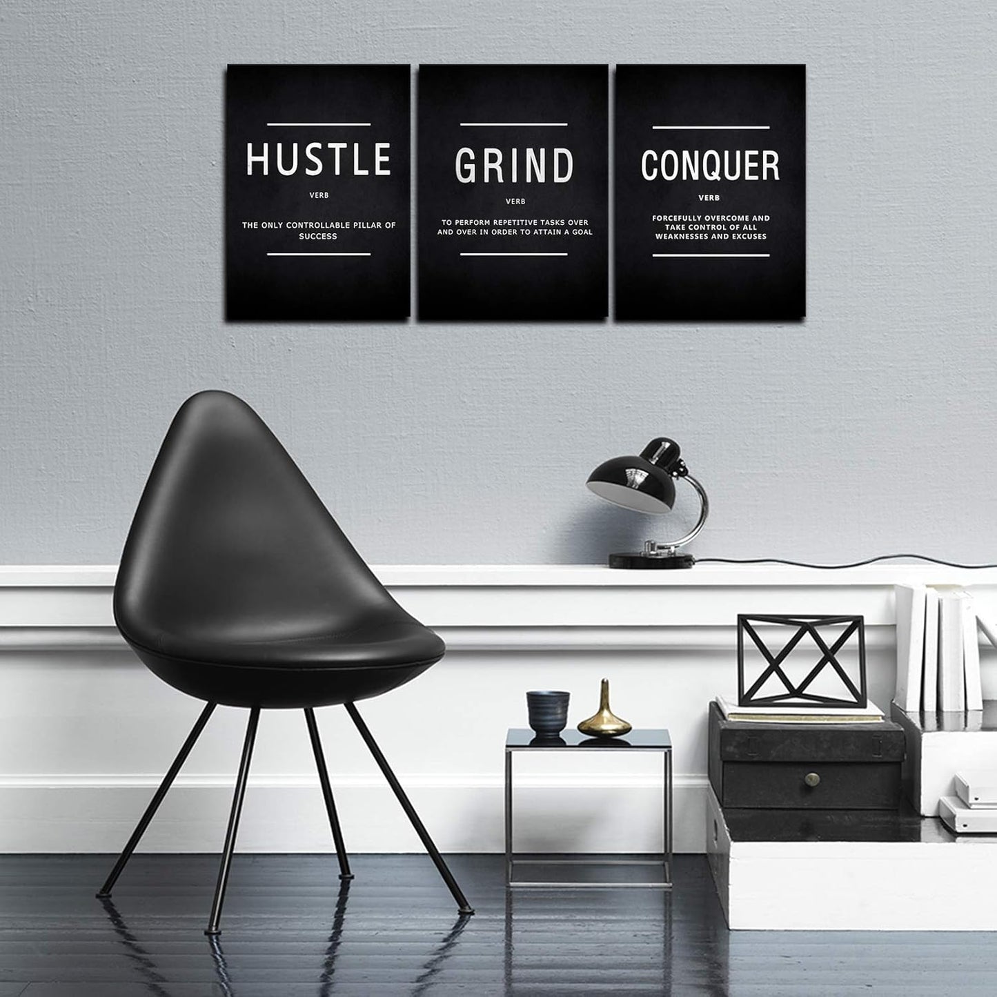 KAWAHONE Canvas Painting Wall Art, Grind Hustle Execution Motivational Wall Art Decoration Posters Prints for Living Room Bedroom, Office Decor, Gallery-Wrapped Canvas Art Set Framed Ready to Hang