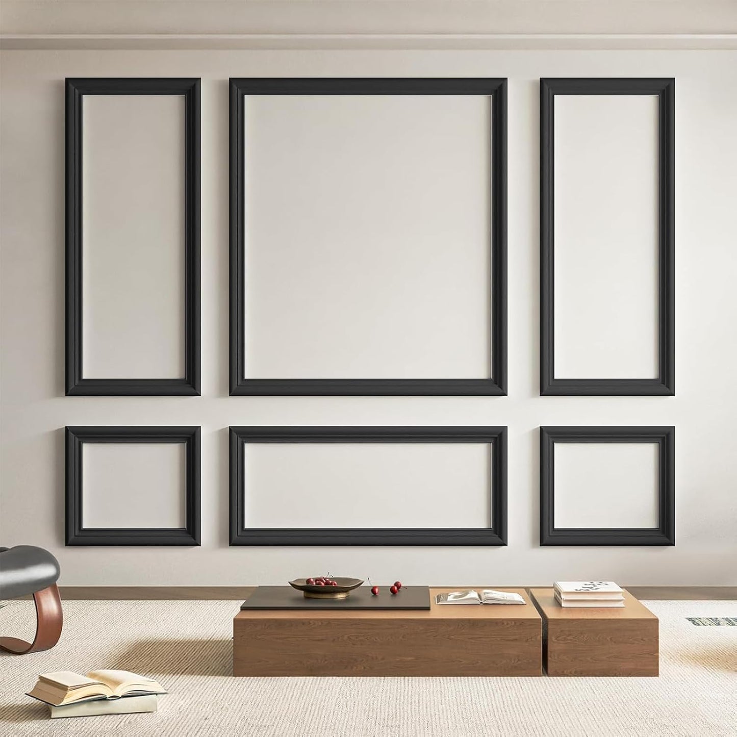 Art3d Pre-Cut Wall Molding Set of 6 pcs, Ready-to-Assemble Wainscoting Panels for Interior Wall Décor Living Room Bedroom Accent Wall - Installed with Glue, 3 Top 3 Bottom