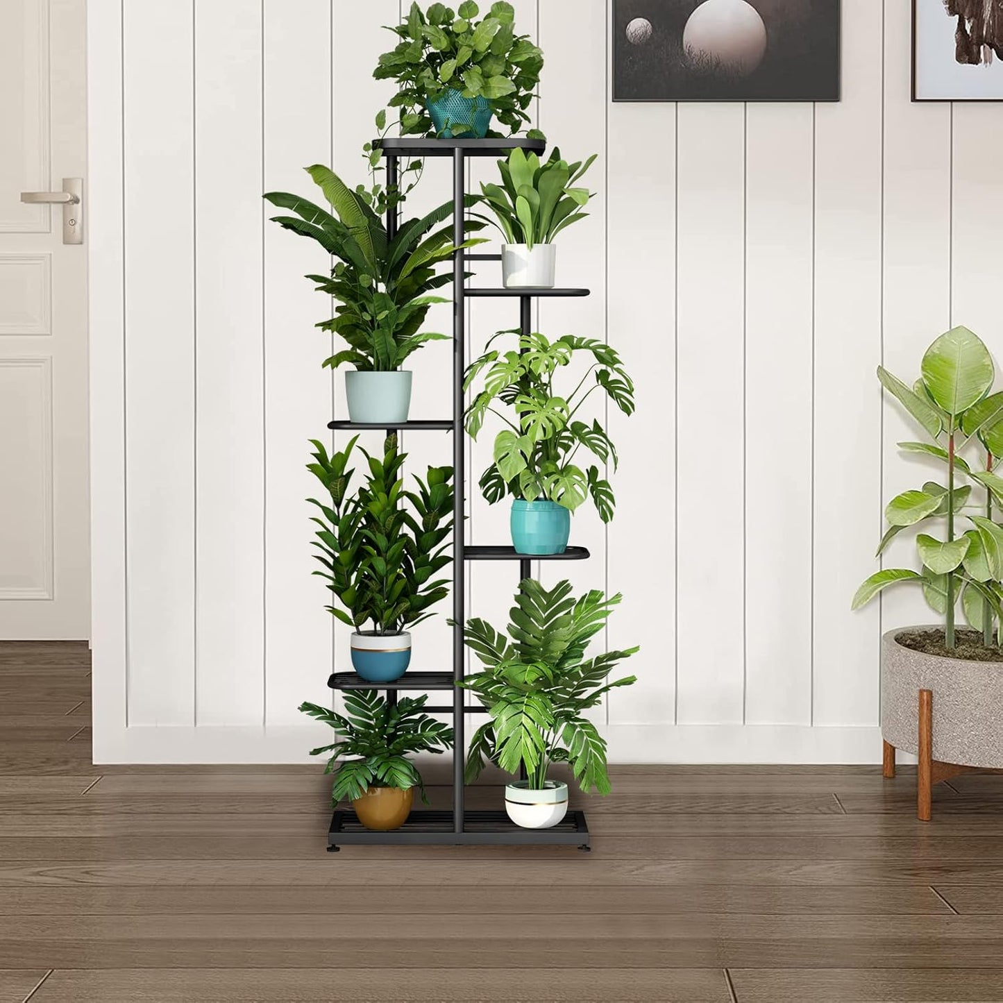 LINZINAR Plant Stand Indoor Outdoor Corner 4 Tier Metal Plant Shelf Patio Plant Rack for Garden Corner Balcony Living Room