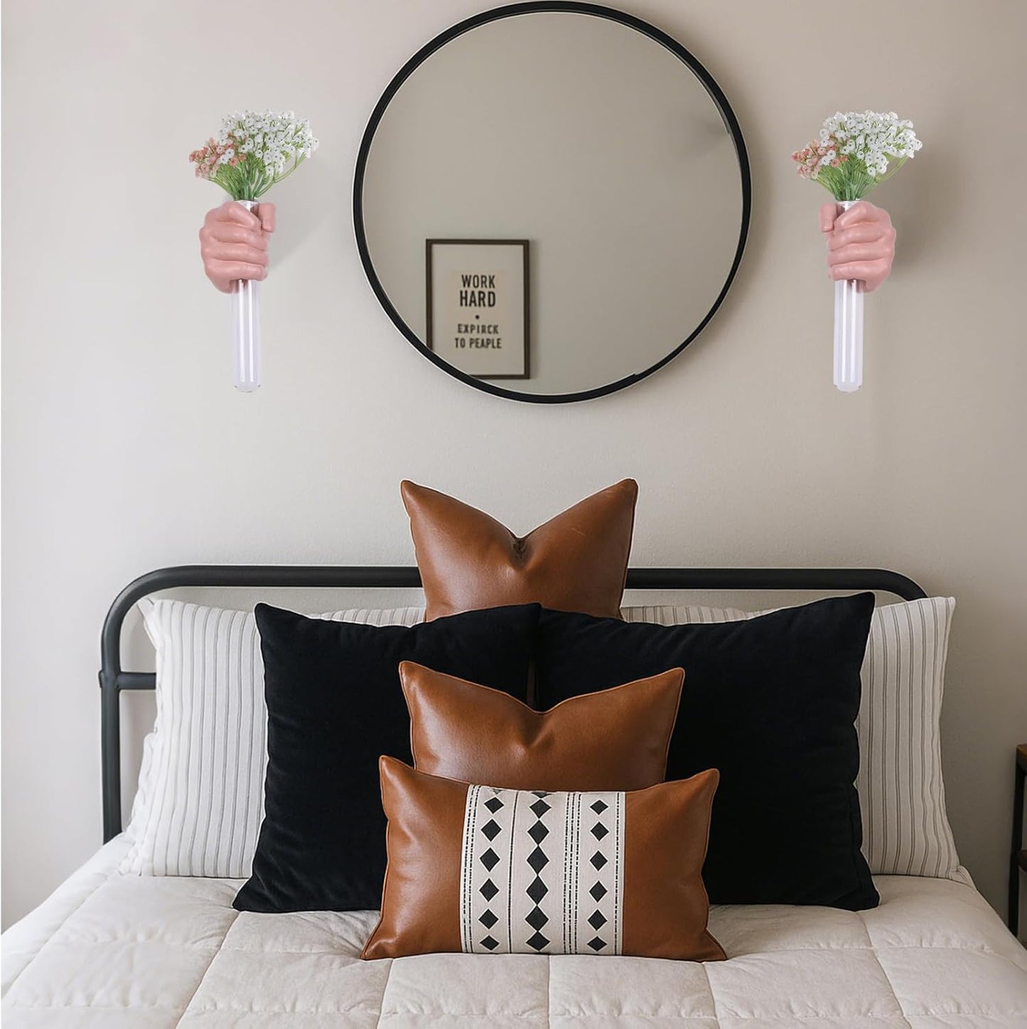 2 Pieces Wall Sculptures, Hands Vase Home Decor, Wall Mount Art Sculpture, Unique Wall Art Statue, Funky Flower Vase Decorations, Modern Eclectic Hanging Decor,Hands Statue (Black)