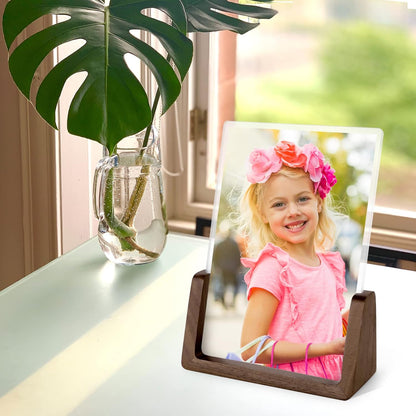 Mixoo 4x6 Picture Frame 2 Pack - Rustic Wooden Picture Frames with Walnut Wood Base and High Definition Break Free Acrylic Photo Covers for Desk Tabletop Display Graduation Gifts Teacher Appreciation Gifts (Horizontal + Vertical)