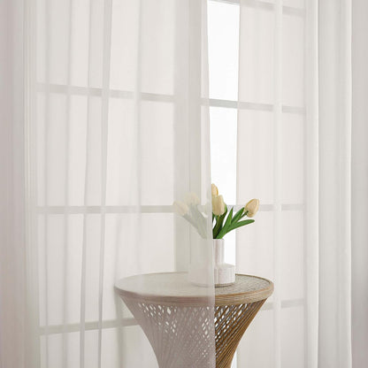 Chyhomenyc Sheer White Valances for Windows 2 Pack, Small Window Curtains for Living Room Bathroom Cafe Laundry Basement, Modern Top Dual Rod Pocket Voile Curtain, 42W x 14L inches, White - Colors C