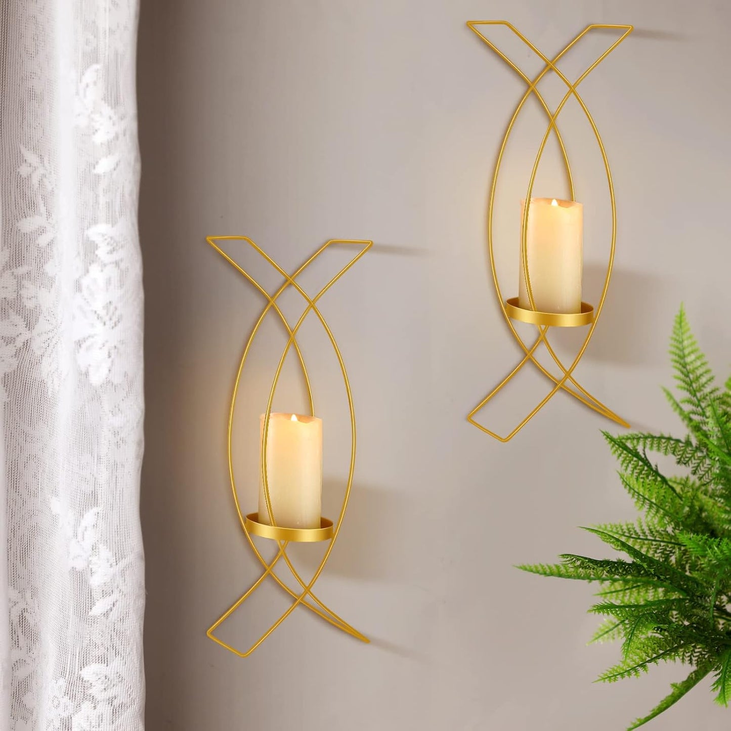 Vesici Candle Sconces Set of Two Metal Wall Candle Holder Wall Mounted Sconces Decorative Iron Holder for Living Room Bedroom Dining Room Decorations(Black)