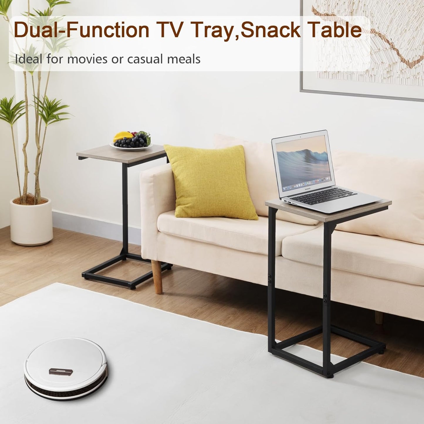 AMHANCIBLE C Shaped Side Table, End Tables Living Room Set of 2, Slide Under Couch Table for Sofa, TV Trays for Bedroom, Small Space, Rustic Brown HET02CBR