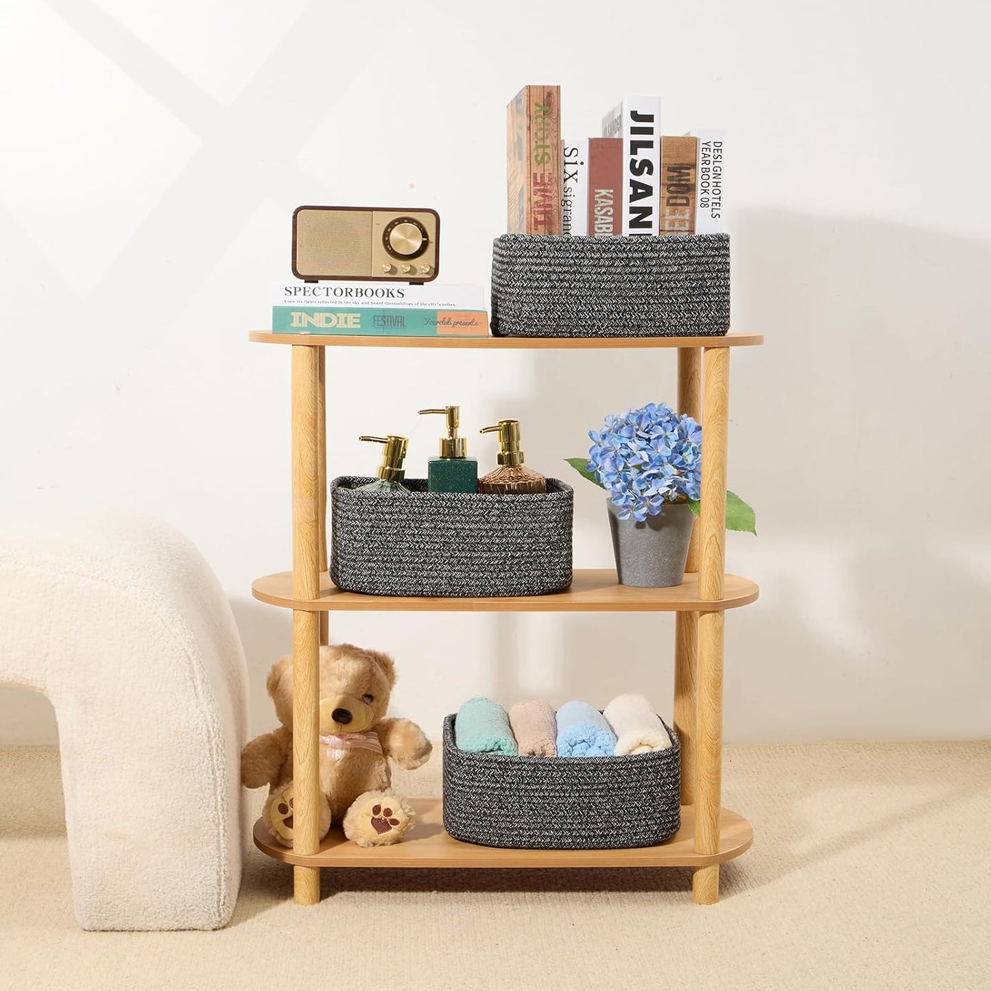 MiniArk Small Storage Baskets for Organizing | Closet Organizer Bins | Shelf Toy Basket | Woven Rope Baskets | Cube Decorative Box | Shallow Basket | L11.5xW7.5xH4.7| Brown