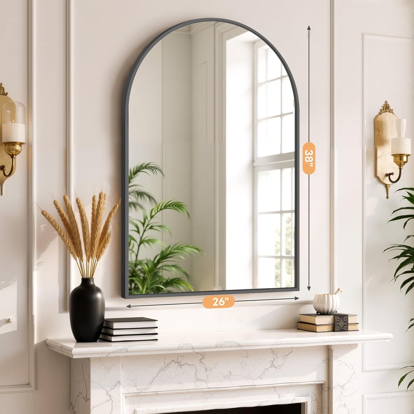 Bathroom Mirror for Wall, 24 Inch Round Mirror, Matte Black Metal Framed Circle Vanity Mirror for Bathroom Bedroom Living Room Entryway, Anti-Rust, Tempered Glass, Hanging or Leaning