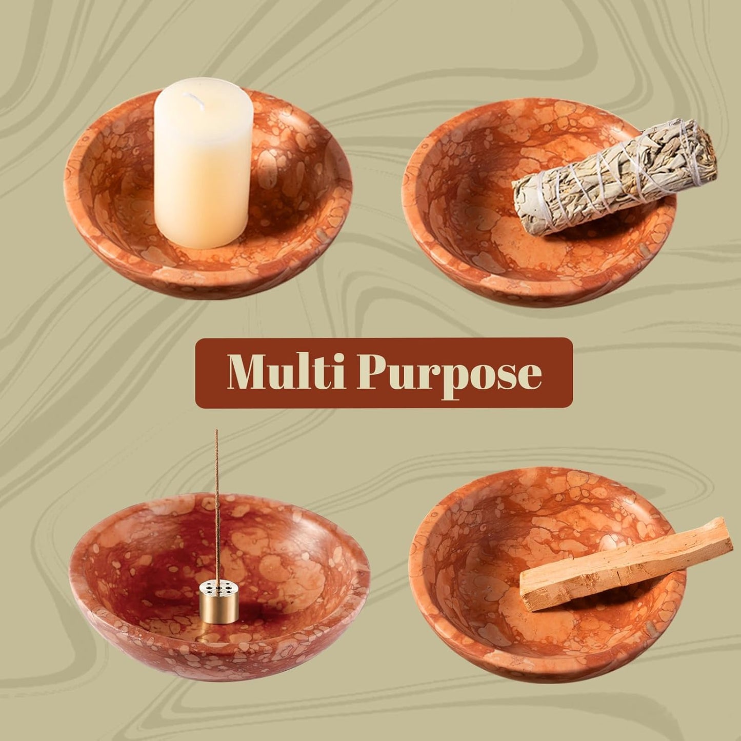 Koville Natural Marble Incense Holder, Incense Holder for Sticks with 9 Holes, Handmade Incense Burner Ash Catcher for Meditation Yoga SPA, Balsam Fir/Palo Santo/Sage/Cone (Green)