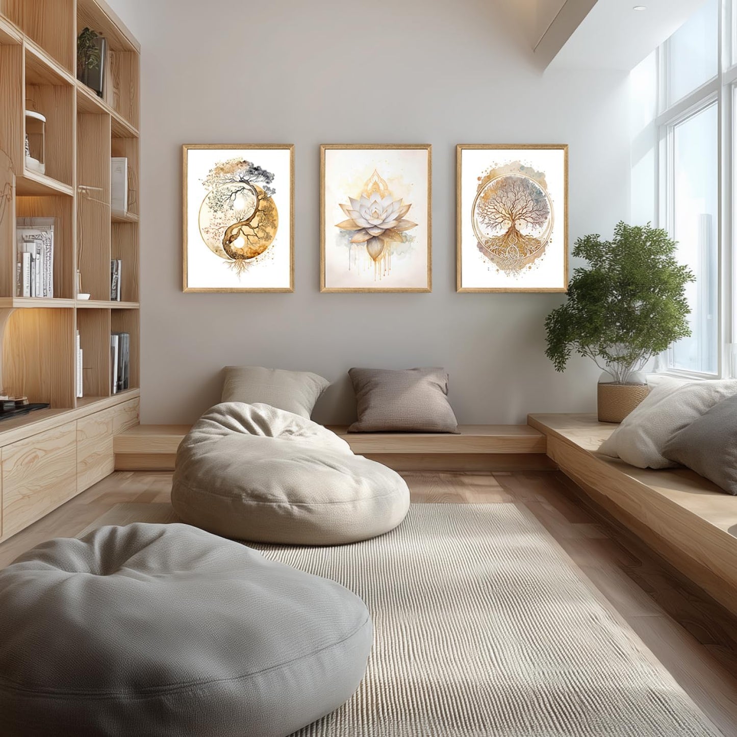 GELDSTEI Calm Zen Botanical Canvas Wall Art, White Lotus Blooming on Stones in Water Aesthetic Pictures, Yoga Spa Meditation Room Decor, Modern Spiritual Poster Prints for Zen Office Framed Set of 3, Each 12x16 Inch