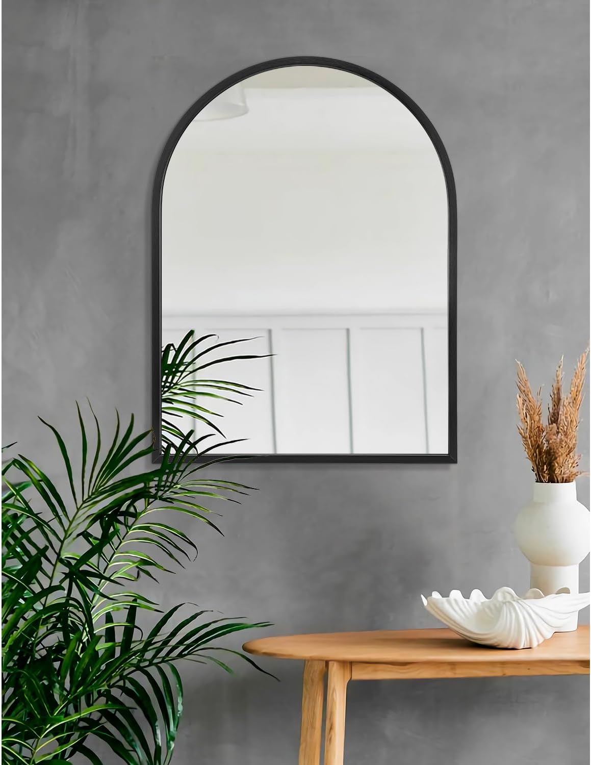Black Arched Wall Mirror Aluminum Alloy Frame Bathroom Mirror Brushed Metal Vanity Wall Mounted Mirror for LivingRoom Bedroom Entryway Room Home Decor 16"x12"