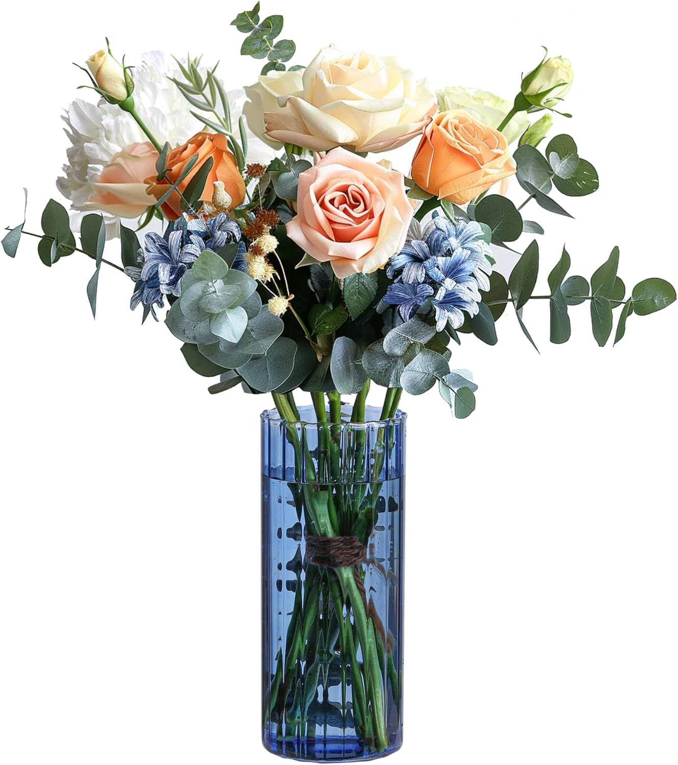 ComSaf Glass Cylinder Vases, Bud Vase for Centerpieces, 8 Inch Tall Ribbed Vase Hurricane Floating Candle Holder, Decorative Flower Vases for Wedding Reception, Home Decor, Housewarming Gift (Clear)