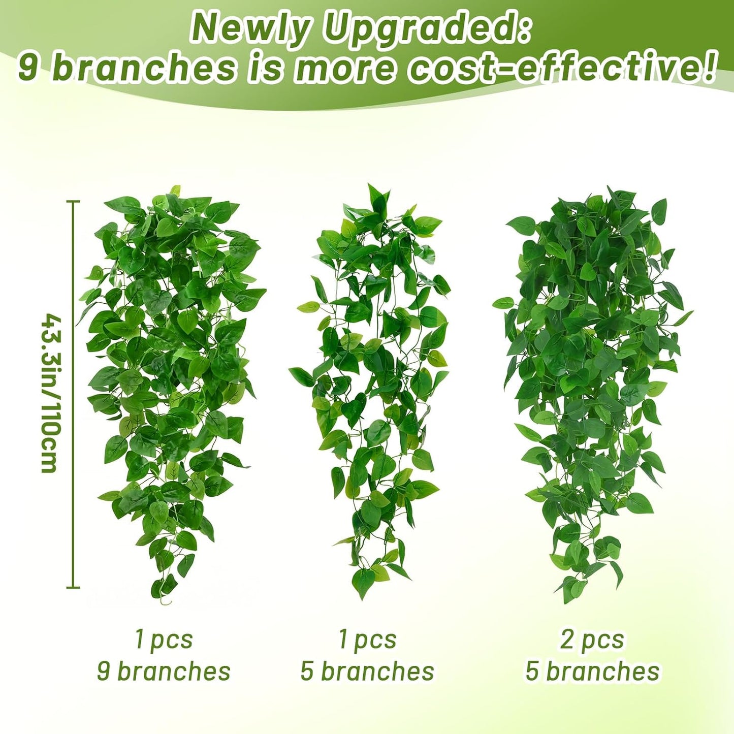BLEUM CADE Fake Hanging Plants, 2pcs Artificial Pothos Vines Greenery for Wall Home Living Room Office Indoor Outdoor Decor (No Baskets)