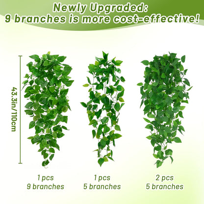 BLEUM CADE Fake Hanging Plants, 2pcs Artificial Pothos Vines Greenery for Wall Home Living Room Office Indoor Outdoor Decor (No Baskets)