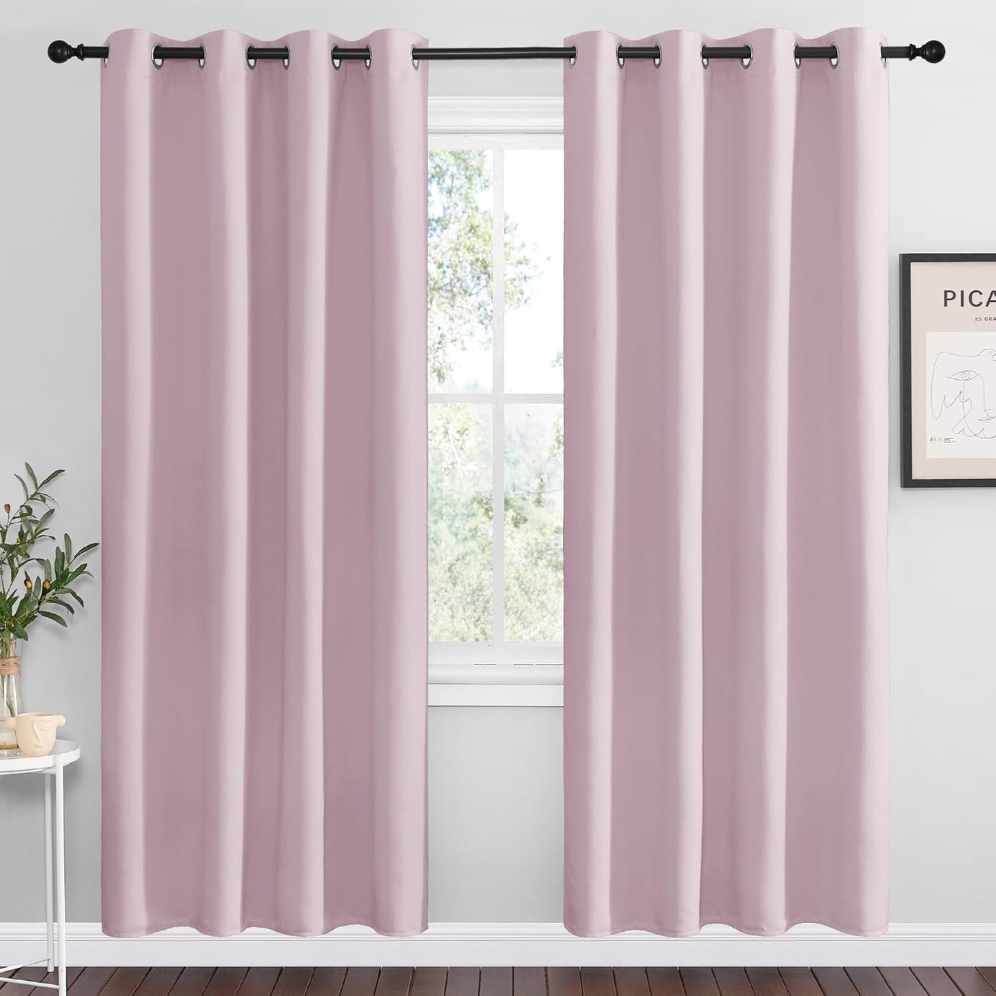 NICETOWN Halloween Pitch Black Solid Thermal Insulated Grommet Blackout Curtains/Drapes for Bedroom Window (2 Panels, 42 inches Wide by 63 inches Long, Black) - Colors B