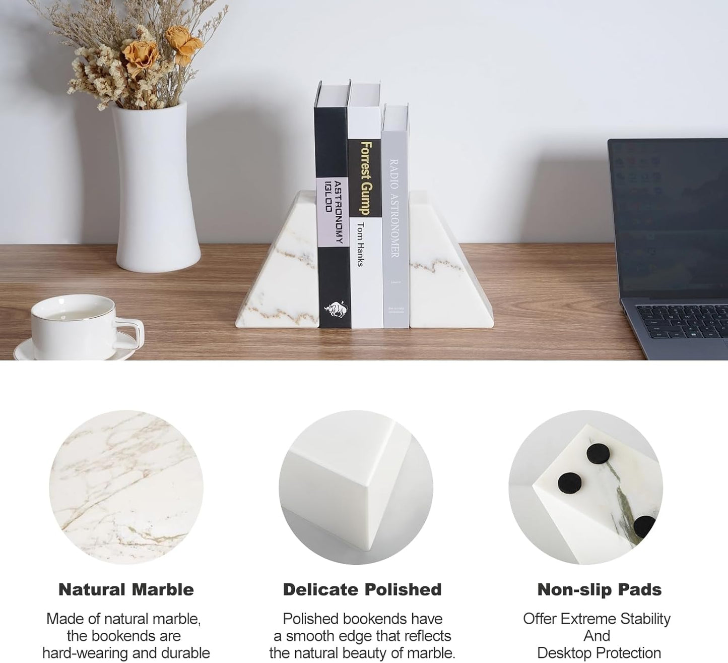 Karibiber Travertine Bookends for Heavy Books, Marble Decorative Bookends for Shelves, Heavy-Duty Stone Book Ends for Hardback Book & Cookbooks, Unique Book Stopper & Holder, Travertino Italy