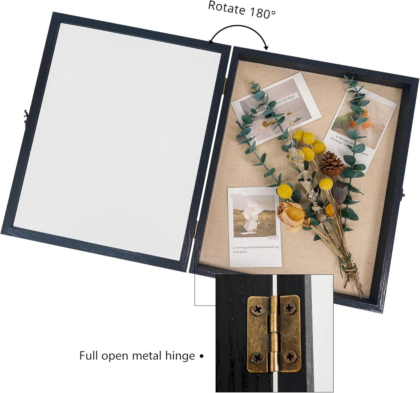 GraduationMall 13x16 Wood Shadow Box Frame Glass Door Display Case with Linen Back and 6 Stick Pins,1.5 inches Interior Depth,Ideal for Memorabilia Pictures Flowers Medals Tickets Rustic White
