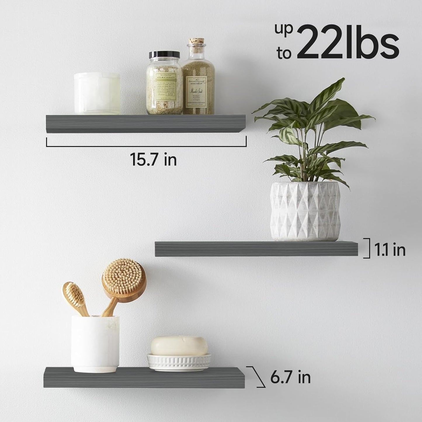 BAYKA Floating Shelves for Wall, Set of 3, Wall Mounted Rustic Wood Shelves for Bathroom, Bedroom, Living Room, Kitchen, Small Hanging Shelf for Books/Storage/Room Decor, Walnut-Like, 15.7in