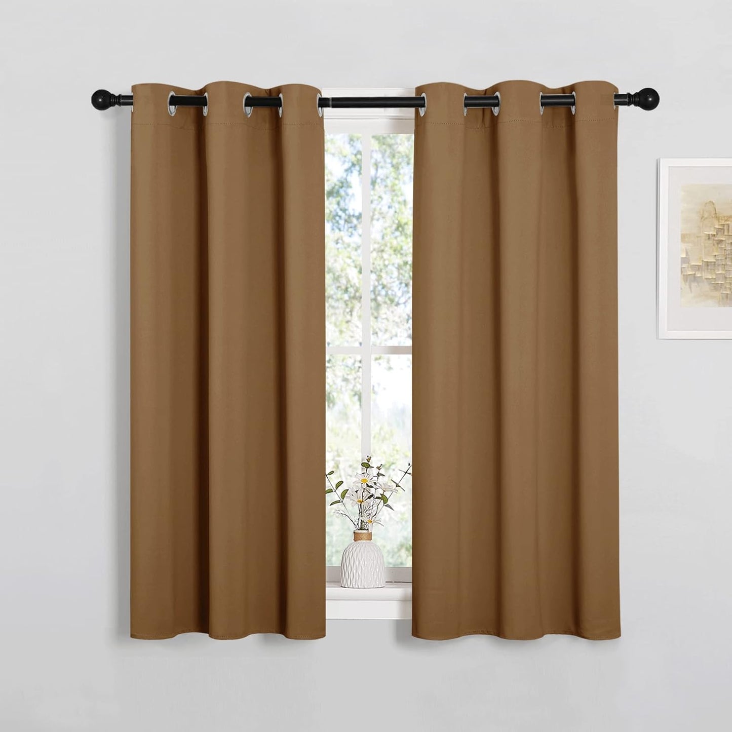 NICETOWN Halloween Pitch Black Solid Thermal Insulated Grommet Blackout Curtains/Drapes for Bedroom Window (2 Panels, 42 inches Wide by 63 inches Long, Black) - Colors A