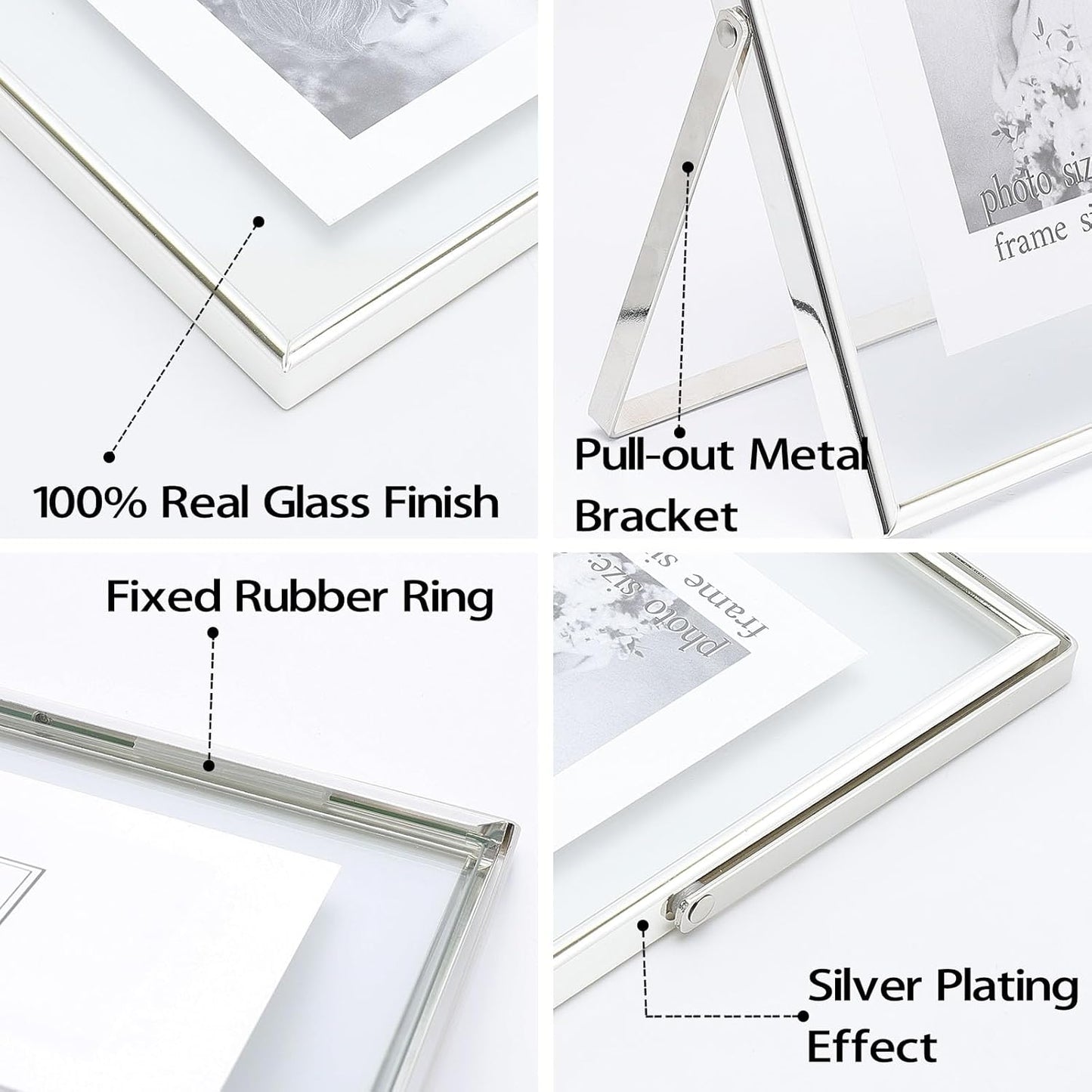 Qiannhee 8x10 Floating Frames Set of 2, Double Glass Desktop Picture Frames, Holds Multiple Photo Sizes, Photo Frame with Metal Stand