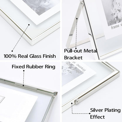 Qiannhee 8x10 Floating Frames Set of 2, Double Glass Desktop Picture Frames, Holds Multiple Photo Sizes, Photo Frame with Metal Stand